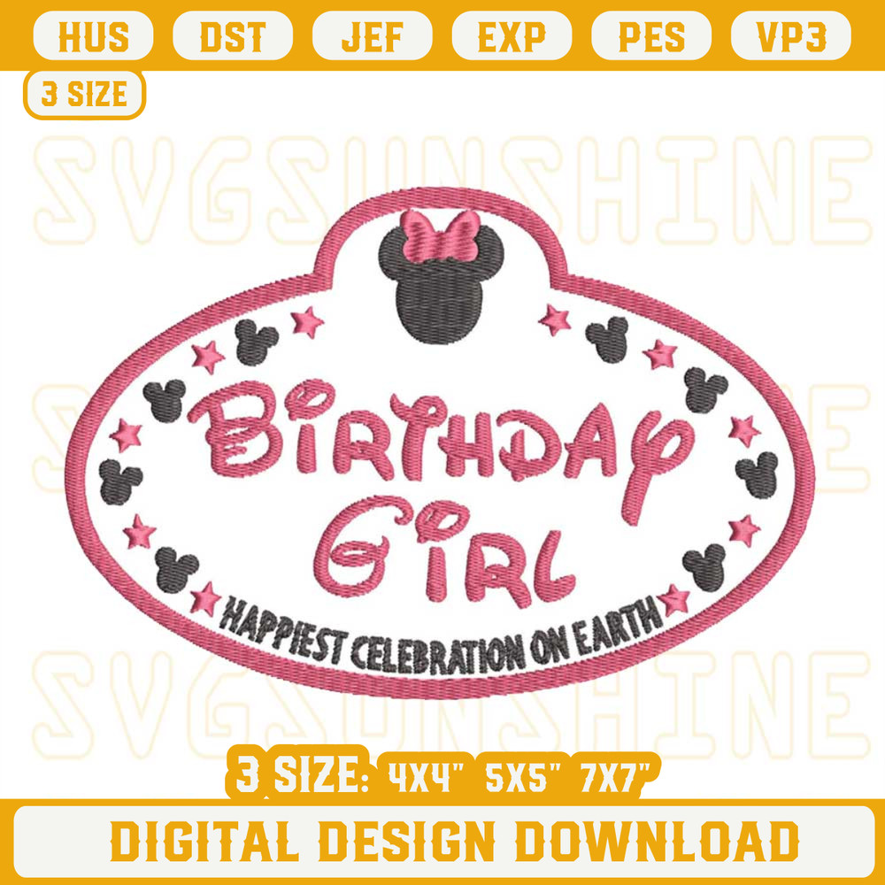 Minnie Mouse Birthday Girl Embroidery Design, Happiest Celebration On Earth Embroidery Files.jpg