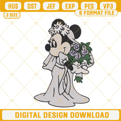 minnie mouse bride haunted mansion embroidery designs, disney minnie halloween embroidery pattern files