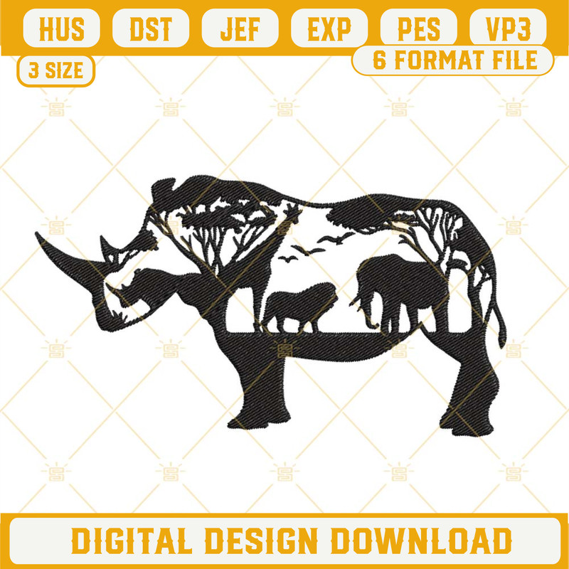 African Rhino Embroidery Designs, Safari Machine Embroidery Files.jpg