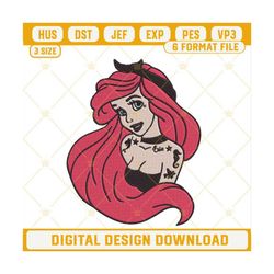 ariel tattoo embroidery designs, punk little mermaid embroidery files.jpg