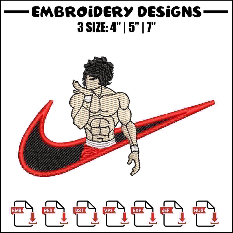 Baki nike embroidery design, Baki anime embroidery, nike design, Logo shirt, anime shirt, digital download.jpg