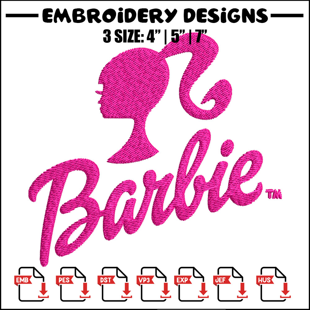 Barbie logo and her Embroidery, Barbie logo and her Embroidery, logo design, Embroidery File, Digital download..jpg