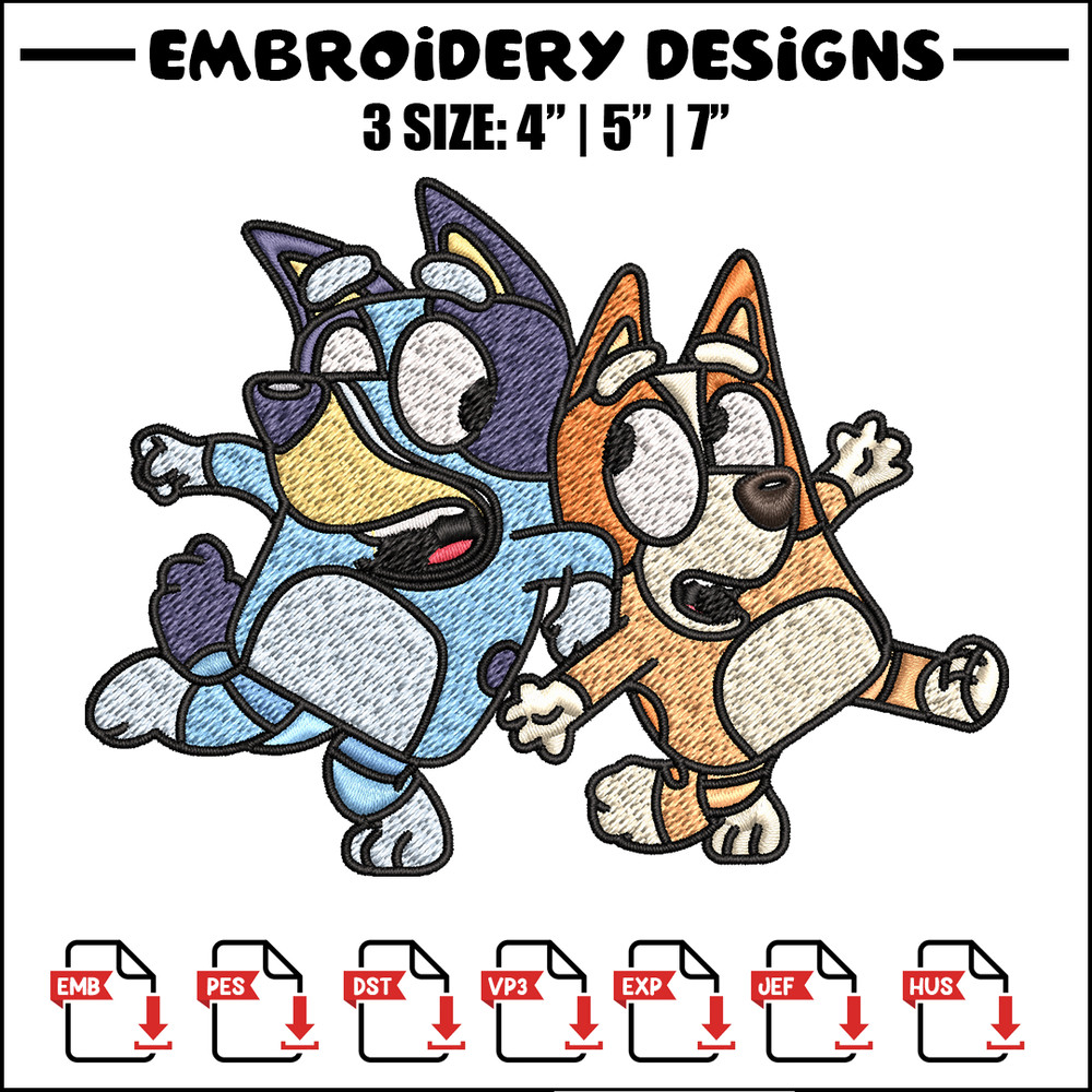 Bingo and Bluey Embroidery, Bluey Embroidery, Embroidery File, cartoon design, cartoon shirt, Digital download..jpg