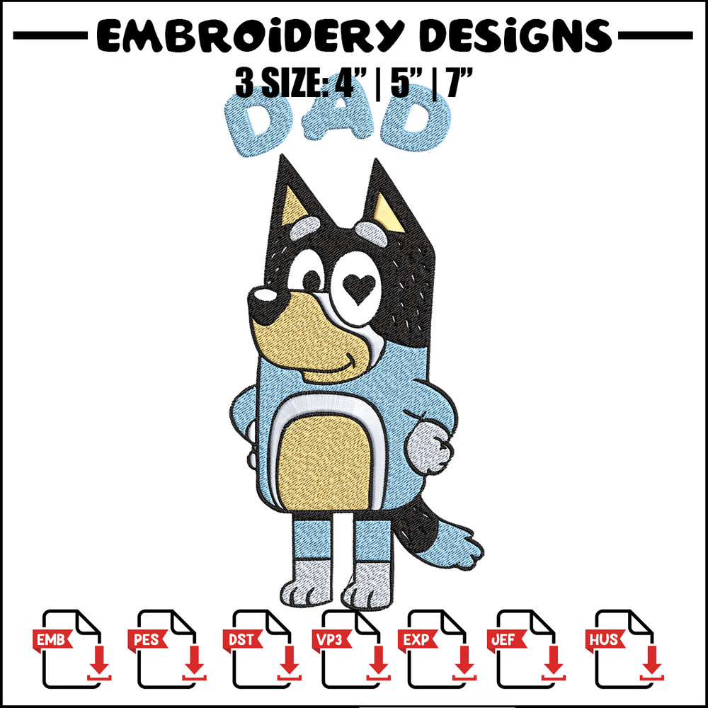 Bluey Dad Embroidery, Bandit Heeler Embroidery, Embroidery File, cartoon design, cartoon shirt, Digital download..jpg