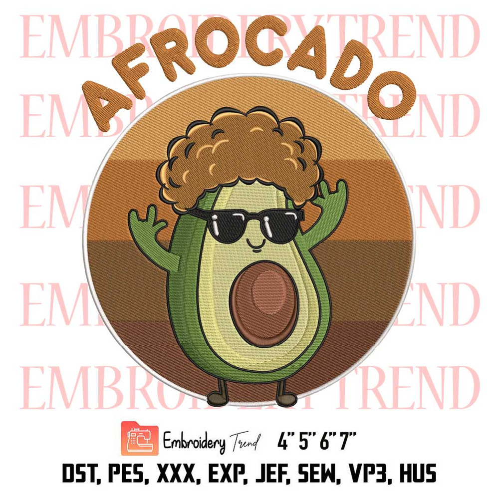 Afrocado Funny Avocado Embroidery, Vintage Cute Gift Embroidery, Avocado With Afro Pun Embroidery, Embroidery Design File.jpg