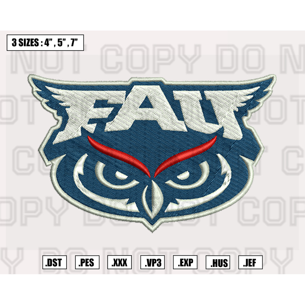 Florida Atlantic Owls Embroidery Designs, NCAA Logo Embroidery Files, Machine Embroidery Pattern, Digital Download.png