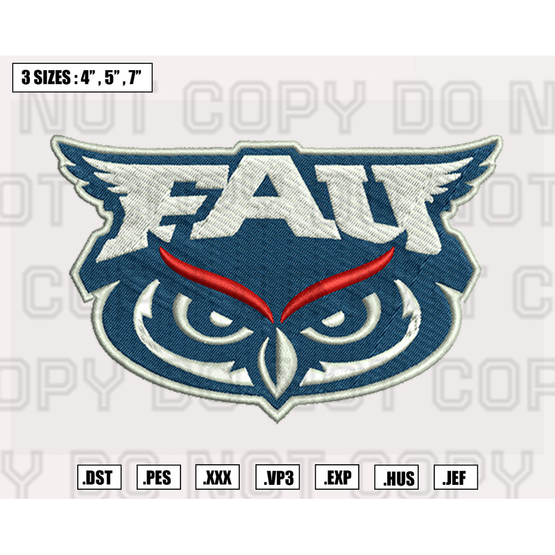 Florida Atlantic Owls Embroidery Designs, NCAA Logo Embroidery Files, Machine Embroidery Pattern, Digital Download.png