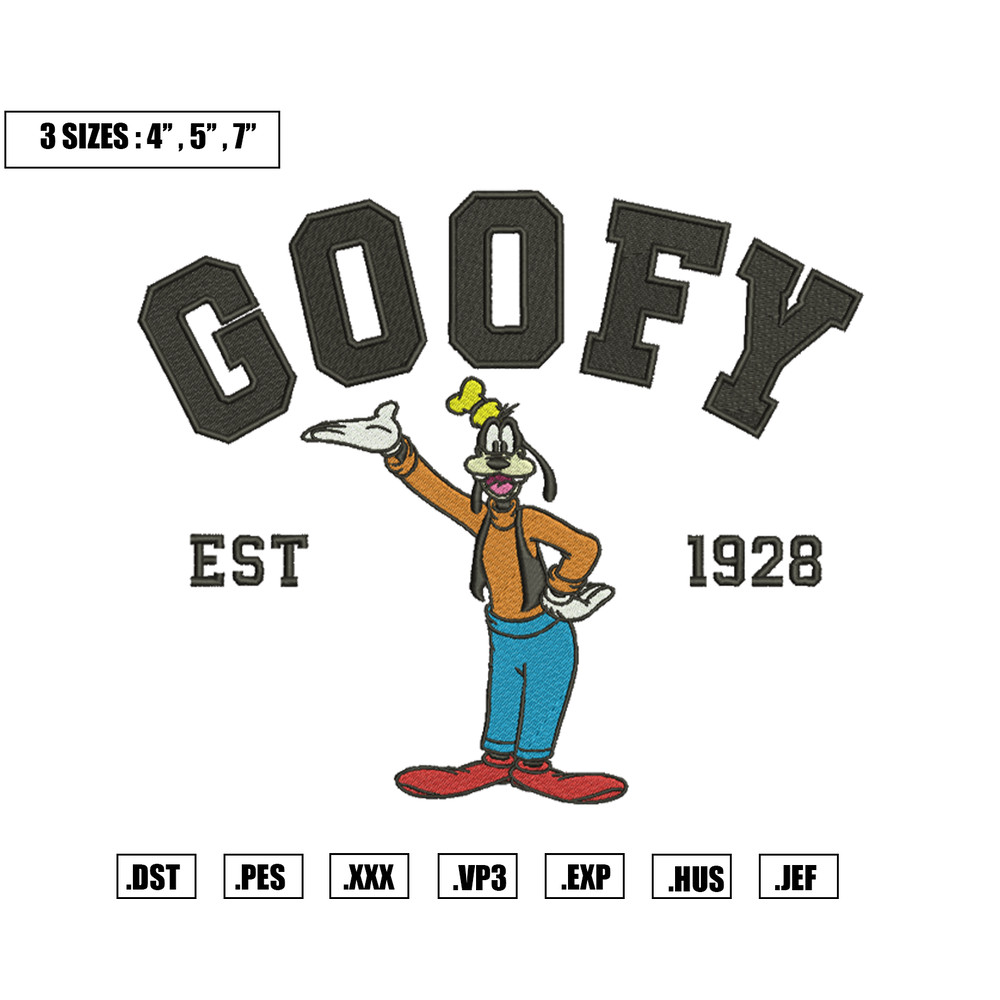 Goofy Est 1928 Embroidery Designs, Machine Embroidery Files, Disney Embroidery Files.png
