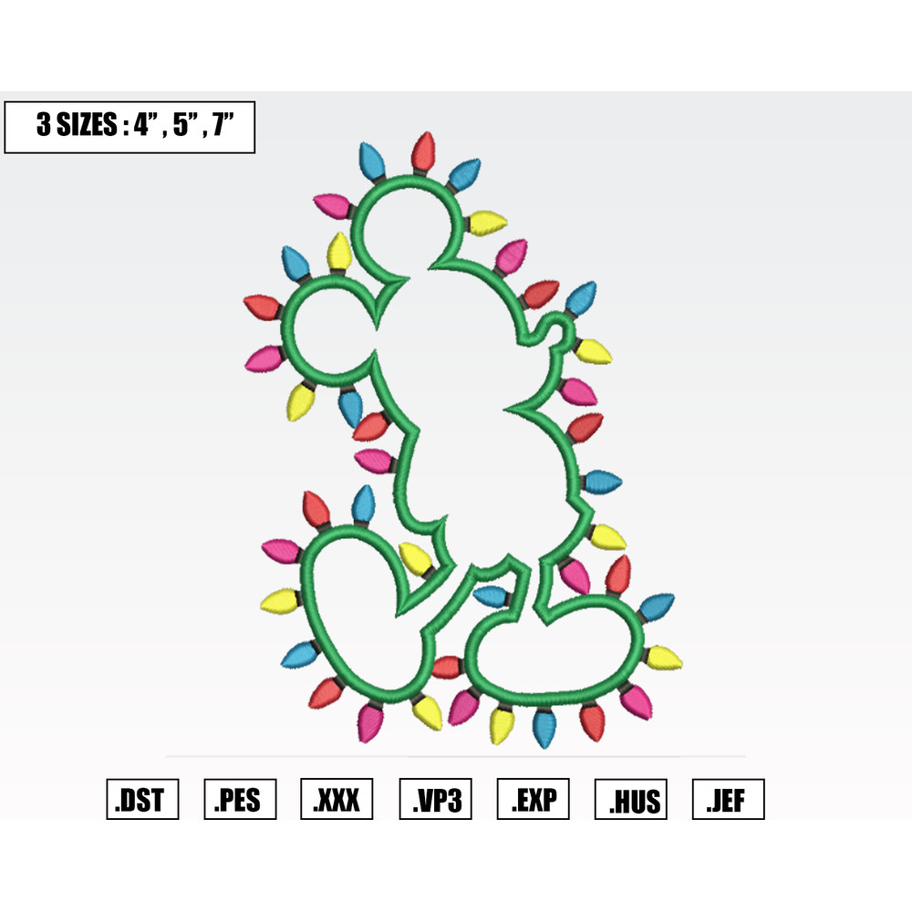 Mickey Christmas Lights Embroidery Designs, Christmas Embroidery Files, Machine Embroidery Pattern.png