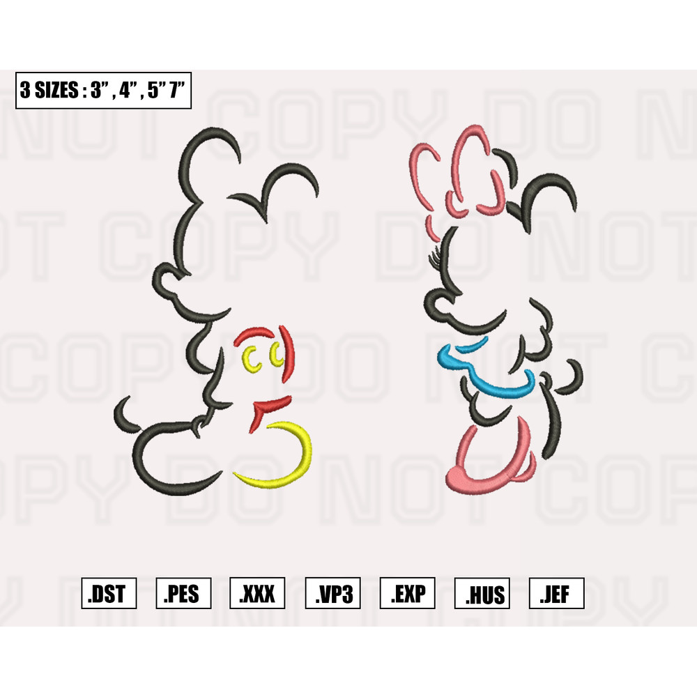 Mickey Mouse & Minnie Mouse Outline Embroidery Design, Machine Embroidery Design File, Digital Download.png