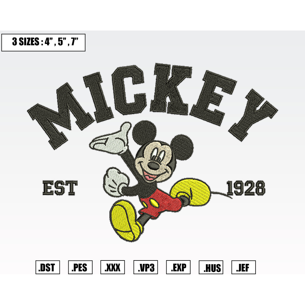 Mickey Mouse Est 1928 Embroidery Designs, Machine Embroidery Files, Disney Embroidery Files.png