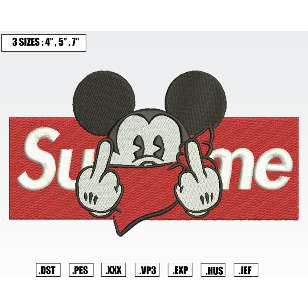 Mickey Mouse Superme Embroidery Designs, Machine Embroidery Files, Logo Brand Embroidery Files.png