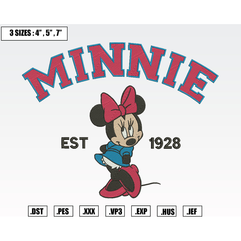 Minnie Mouse Est 1928 Embroidery Designs, Machine Embroidery Files, Disney Embroidery Files.png