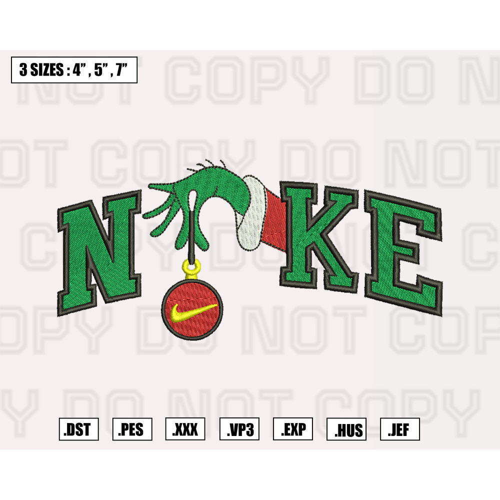 Nike Grinch Hand Embroidery Designs, Machine Embroidery Files, Christmas Embroidery Files.png