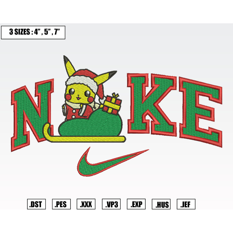Nike Pikachu Santa Gift Christmas Embroidery Designs, Machine Embroidery Files, Christmas Embroidery Files.png