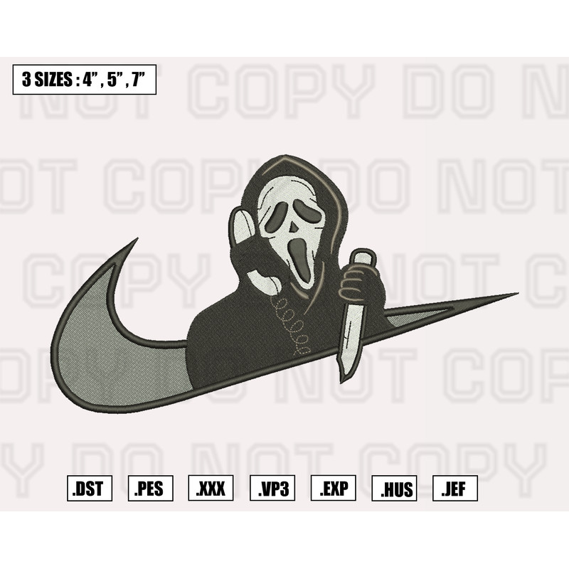 Nike x Scream Ghost Face Embroidery Designs, Halloween Embroidery Machine Design Files.png