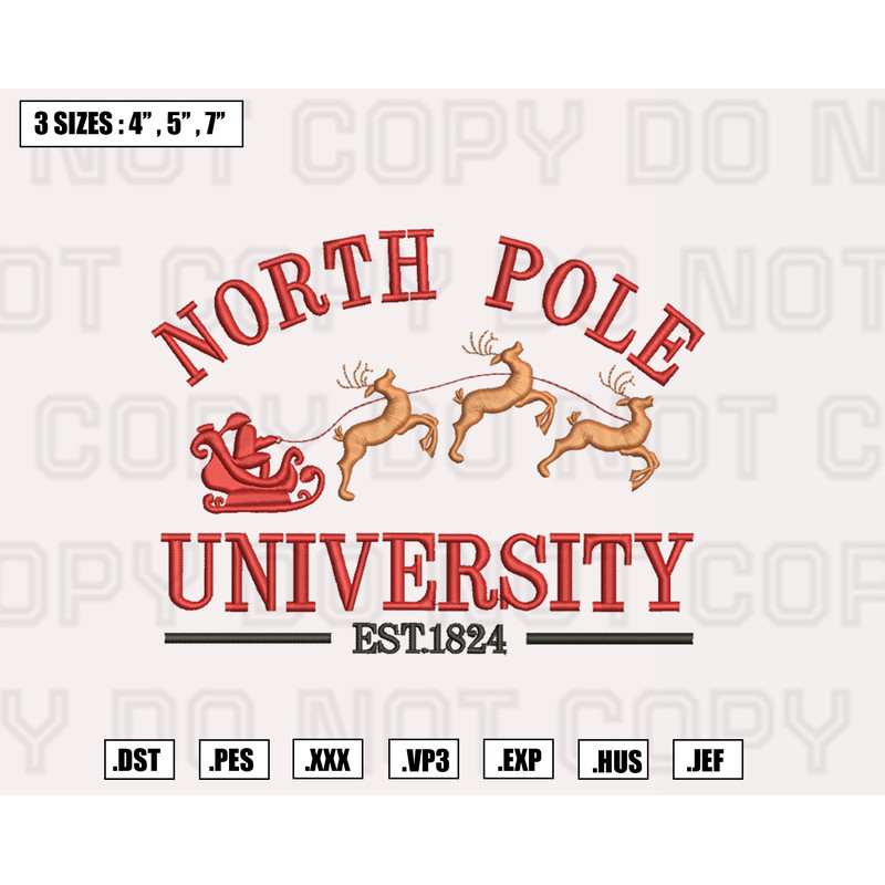 North Pole University Embroidery Designs, Machine Embroidery Files, Christmas Embroidery Files.png