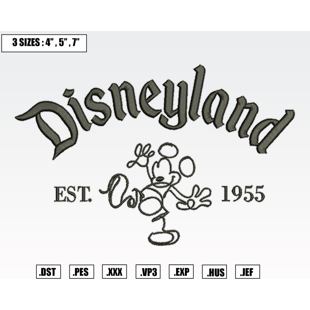 Retro Disneyland Est 1955 Embroidery Designs, Machine Embroidery Files, Disney Embroidery Files.png