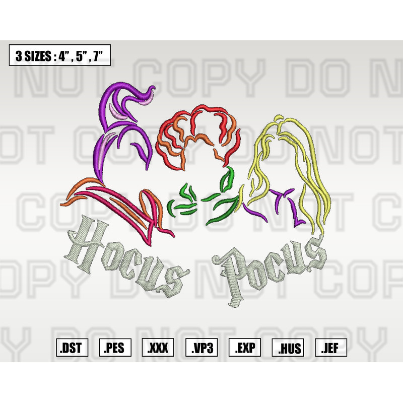 Sanderson Sisters Embroidery Design, Halloween Machine Embroidery Files , 3 Sizes , Digital Download.png