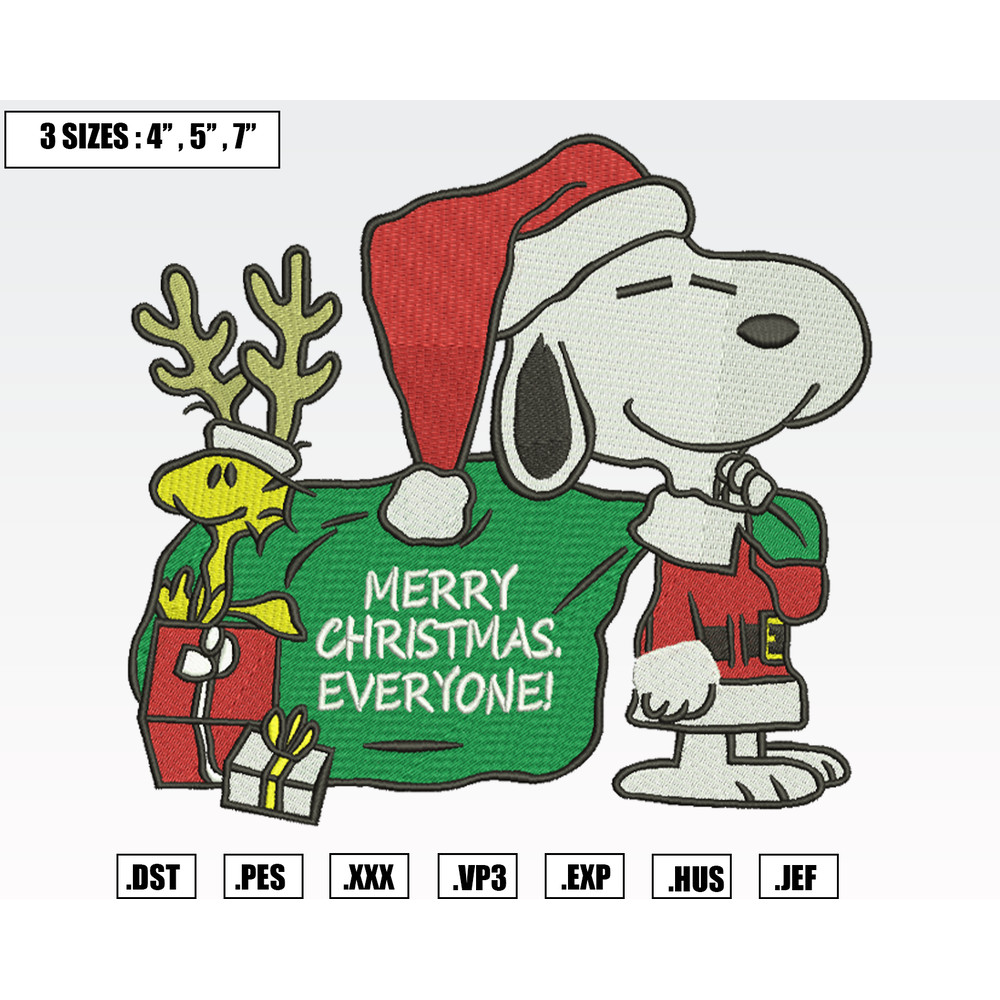 Snoopy Christmas Embroidery File, Christmas Embroidery Designs, Machine Embroidery Design Files.png