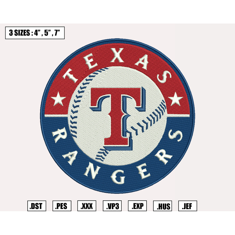 Texas Rangers Embroidery Designs, MLB Logo Embroidery Files, Machine Embroidery Design File, Instant Download.png