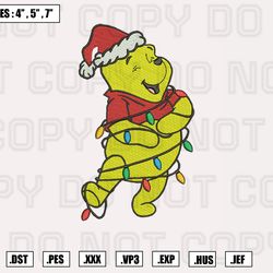 winnie the pooh christmas lights embroidery designs, machine embroidery files, christmas embroidery 754