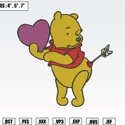winnie the pooh embroidery designs, machine embroidery files, valentine embroidery files758