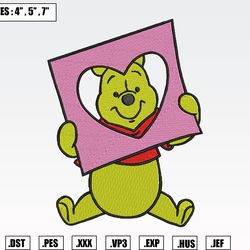 winnie the pooh valentines day embroidery designs, machine embroidery files, valentine embroidery fi759