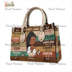god says you are unique custom engraved leather bag, personalized tote for everyday use, inspirational gift for her.jpg