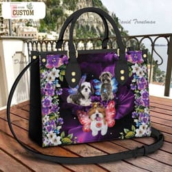 shih tzu pupple flower leather bag, crossbody bag, woman shoulder bag, gift for girlfriend, leather bag, bag gift, gift