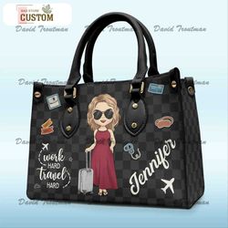 work hard travel hard travel personalized custom leather handbag gift for travel lovers.jpg