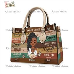 god says you are unique custom engraved leather bag, personalized tote for everyday use, inspirational gift for her.jpg