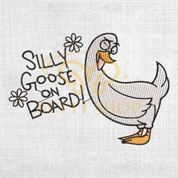 silly goose on board daisy funny duck embroidery design