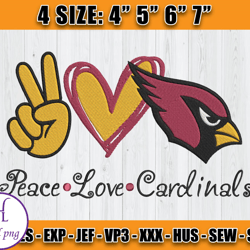 Cardinals Embroidery, Peace Love Cardinals, NFL Machine Embroidery Digital, 4 sizes Machine Emb Files -14 - vogue