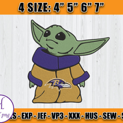 Ravens Embroidery, Baby Yoda Embroidery, NFL Machine Embroidery Digital, 4 sizes Machine Emb Files -02 & Hall
