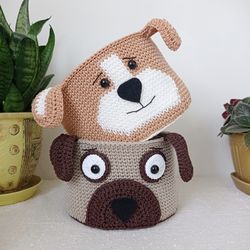 Dog Shaped Crochet Basket - Stylish Toy and Storage for Baby Room Decor, 1 pcs