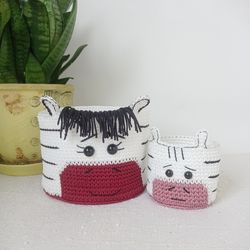 Set of Decorative Zebra Basket - Perfect for Organizing Toys in Children's Room, 2 pcs