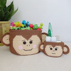 Set of Monkey Basket Toy - Fun and Functional Children's Room Decor, 2 pcs