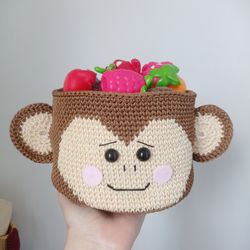 Monkey Basket Toy - Fun and Functional Children's Room Decor, 1 pcs