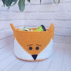 Cute Fox Toy Basket - Handcrafted Baby Room Decor and Storage Solution, 1 pcs