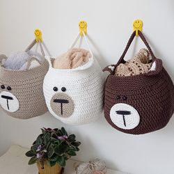 Bear-shaped Hanging Basket - Charming Nursery Decor and Storage Solution, 1 pcs