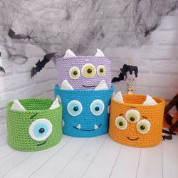 Playful and Practical Set of Crochet Monster Baskets, 2 pcs