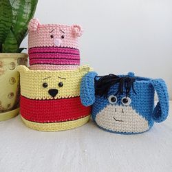 Handmade Toy Basket - Featuring Winnie Design - Ideal for Nursery Room Decor and Organization, 3 pcs