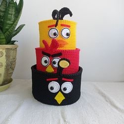 Set of Baskets "Angry birds", Angry birds toy basket, Angry Birds Decor ,Toy Basket, Baby Room Decor, 3 pcs