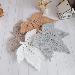 Enhance Your Table Decor: Cozy Crochet Placemat Set with Stylish Leaf Pattern, 4 pcs