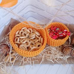 Cozy Autumn Delight: Handmade Crochet Orange Basket for Whimsical Home Decor - Rustic Charm meets Practical Organization