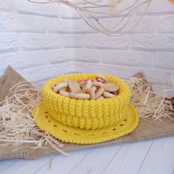 Whimsical Home Decor Must-Have: Cozy Crochet Basket and Placemat Set for Table Styling, 2 pc