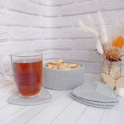 Crochet Basket and Placemat Set for Cozy and Stylish Table Decor, 5 pc