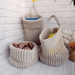 Cozy Crochet Storage Basket and Placemat Set for Table Styling, 3 pc
