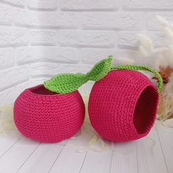 Crocheted Hanging Cherry Fruit Baskets - Cute Addition to your Kitchen